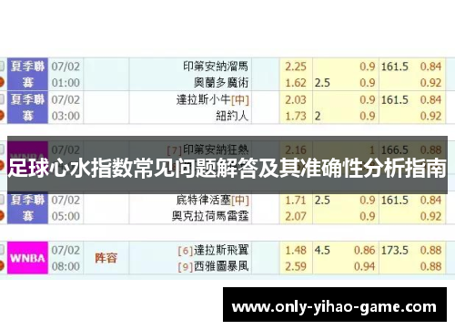 足球心水指数常见问题解答及其准确性分析指南